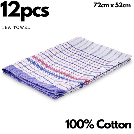 12pcs 100% Cotton Tea Towel 72cm x 52cm - Assorted Colours