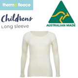 Thermo Fleece Childrens Long Sleeve Tee Top Thermals Merino Wool Blend - Natural