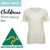 Thermo Fleece Childrens Short Sleeve Tee Top Thermals Merino Wool Blend - Natural