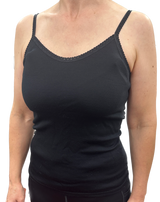 Thermo Fleece Ladies Pure Wool Camisole w Lace Thermal Thermals Top Singlet - Black