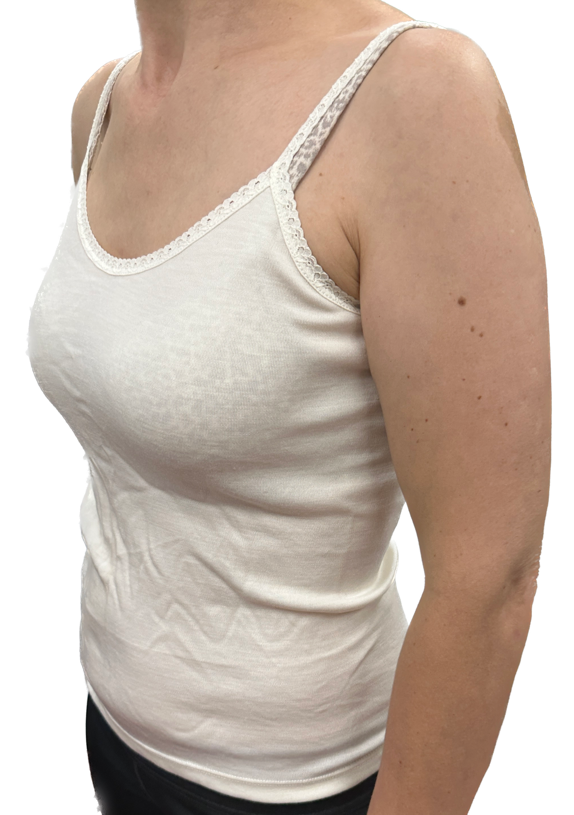 Thermo Fleece Ladies Pure Wool Camisole w Lace Thermal Thermals Top Singlet - Natural