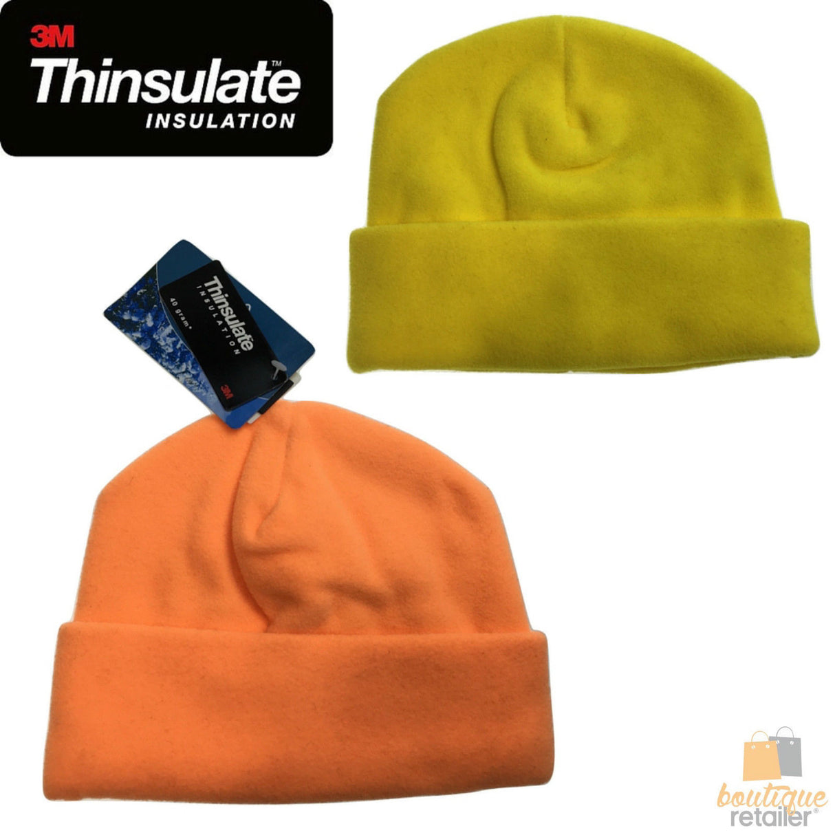 3M THINSULATE Polar Fleece Safety Beanie Pull On Hat Skiing Winter Hi Vis Yellow