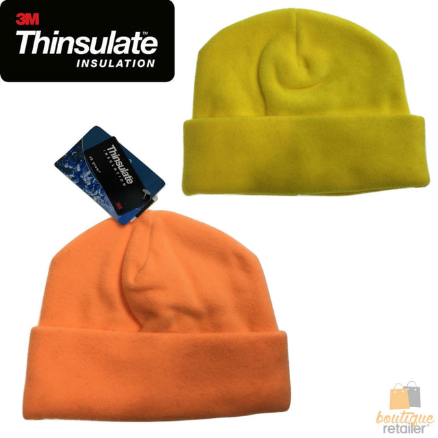 3M THINSULATE Polar Fleece Safety Beanie Pull On Hat Skiing Winter Hi Vis Yellow