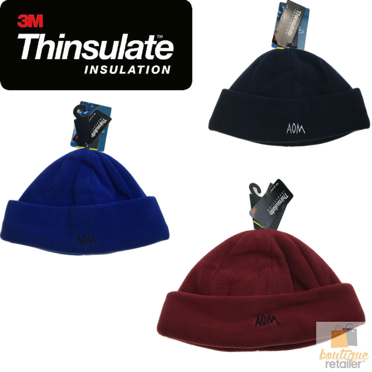 THINSULATE Polar Fleece BEANIE Hat Warm Winter Cap Pull On Insulation Ski Red