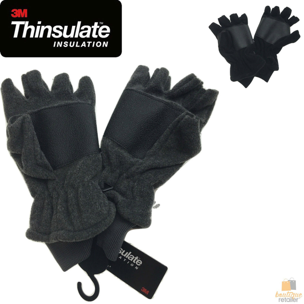 3M THINSULATE Polar Fleece Fingerless Gloves Insulated Lining Snow Ski