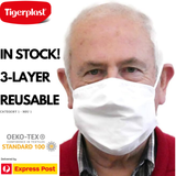 TIGERPLAST Fabric Face Mask Washable Reusable Mask Protect Anti-Microbial Mouth Cover - White