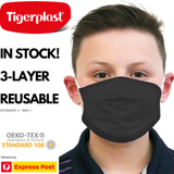 6x Tigerplast Kids Fabric Face Mask Washable Reusable Mask Protect Cover - Black