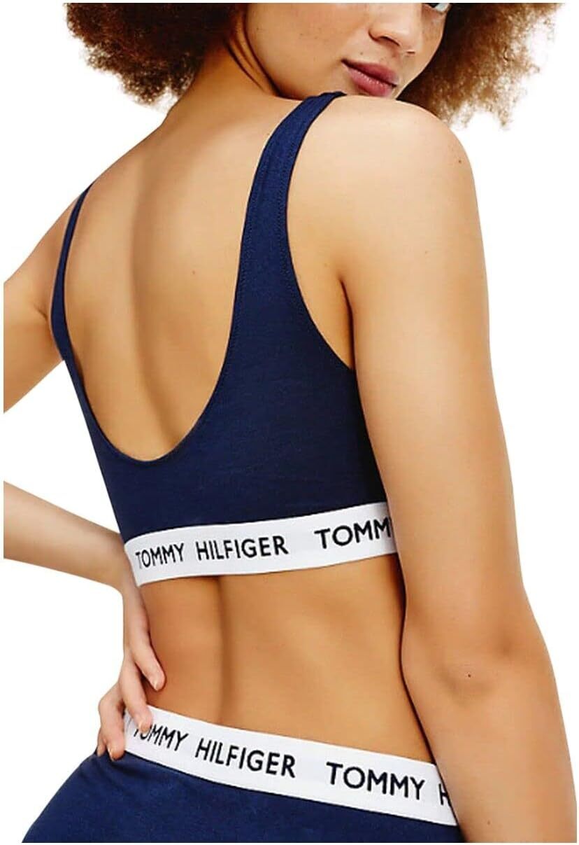 Tommy Hilfiger Crop Top Logo Underband Organic Cotton Bralette Tank - Navy