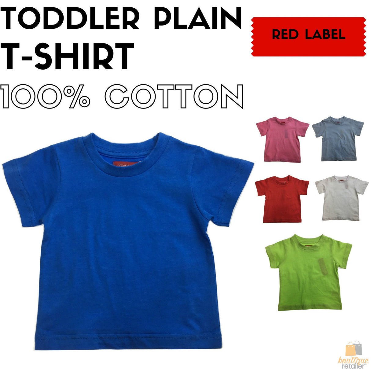 TODDLER PLAIN T SHIRT 100% COTTON Basic Blank Tee Top Teen Teenager Crew Kids - Bright Blue