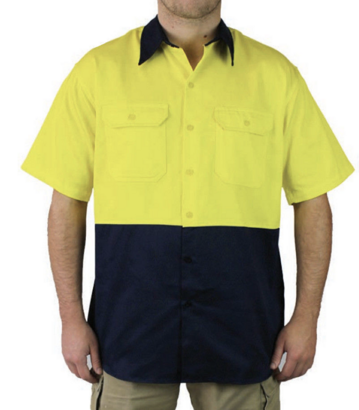 HI VIS Short Sleeve Shirt 100% Cotton Drill Workwear Industrial WS116744 - Yellow - L