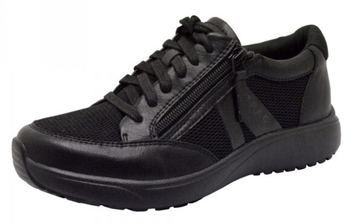 Alegria Traq Eazee Athletic Hiking Shoes w/ Easy-To-Zip Side Zipper - All Black