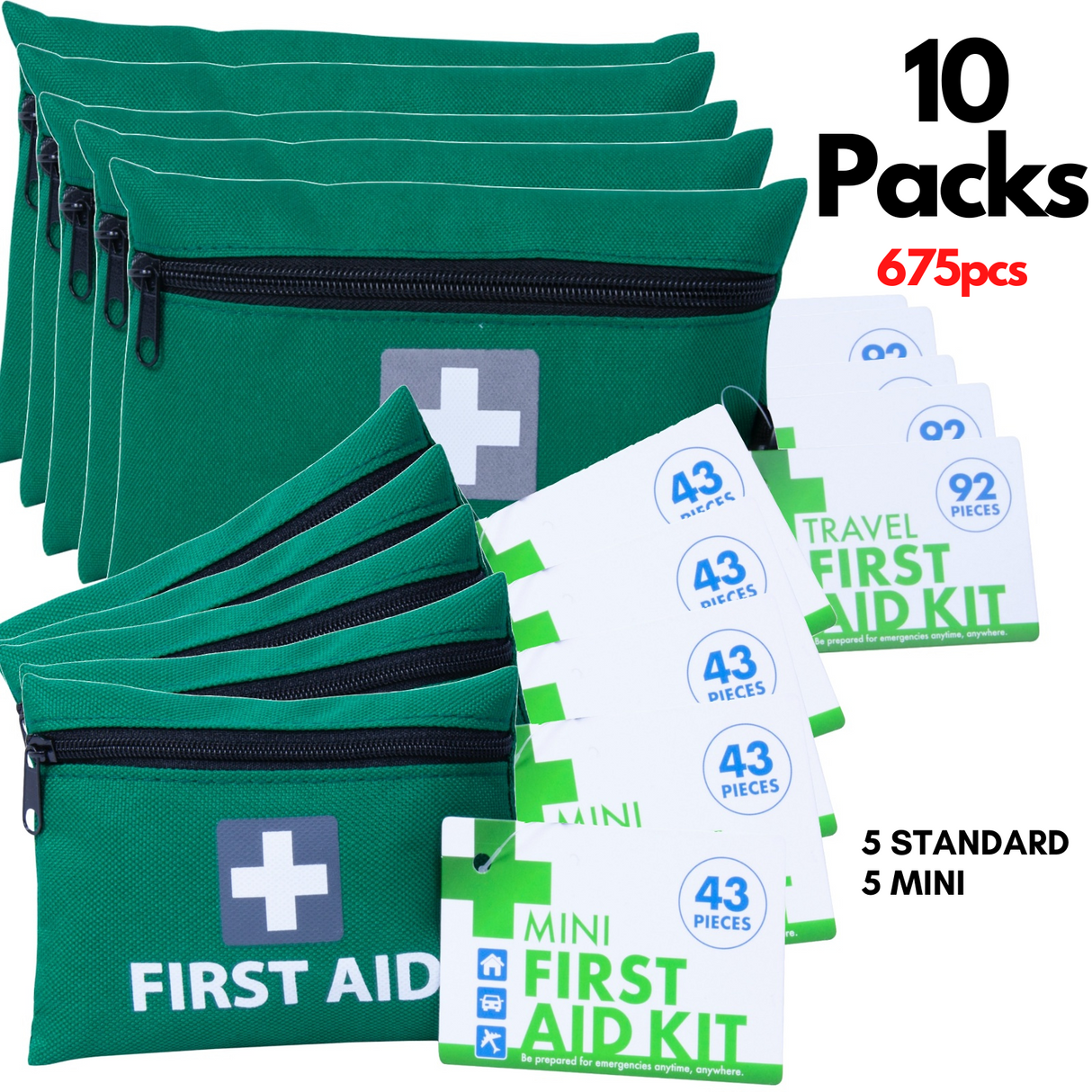 10x First Aid Kit 5 Travel + 5 Mini Emergency Medical BULK Emergency 675pcs