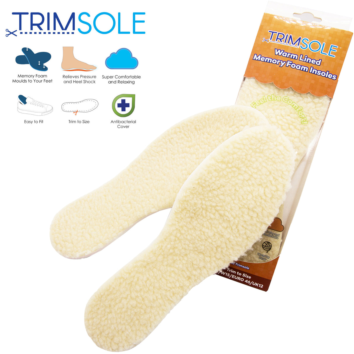 TRIMSOLE Warm Lined Memory Foam Onsoles Shoe Pads Inserts