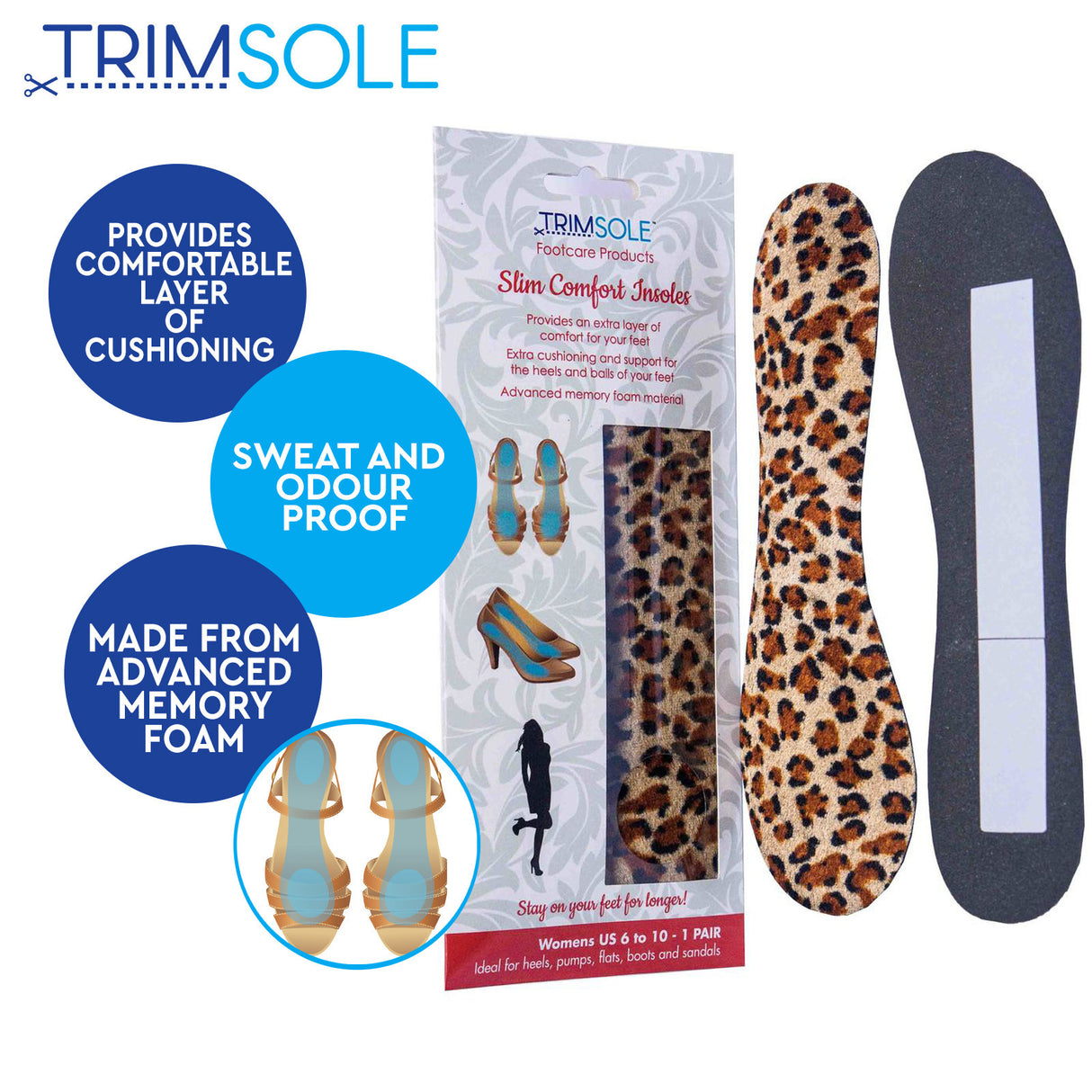 1 Pair TRIMSOLE Slim Comfort Insoles High Heels Support Pain Relief