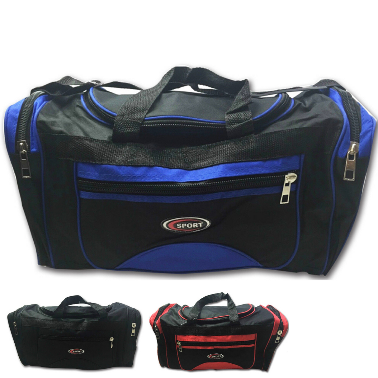 SPORTS BAG MEDIUM With Shoulder Strap Gym Duffle Travel Bags Water Resistant - Black/Blue