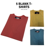 5x Plain T Shirt 100% COTTON Basic Blank Tee Mens Ladies Casual BULK Adults