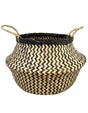 Round Belly Seagrass Storage Basket Natural Straw Folding - Chevron Black/natural