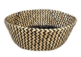 2x ROUND BELLY SEAGRASS STORAGE BASKET Natural Straw Folding - Chevron Black/Natural