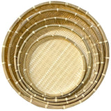 Round Bamboo Food Serving Tray Bowl Dishware Natural Wood - Set of 5