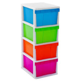 MEGA 4 Tier Drawer Storage Organiser Plastic Level Office Box Cabinet in Coloured