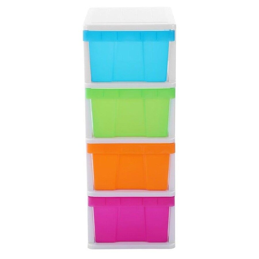 MEGA 4 Tier Drawer Storage Organiser Plastic Level Office Box Cabinet in Coloured