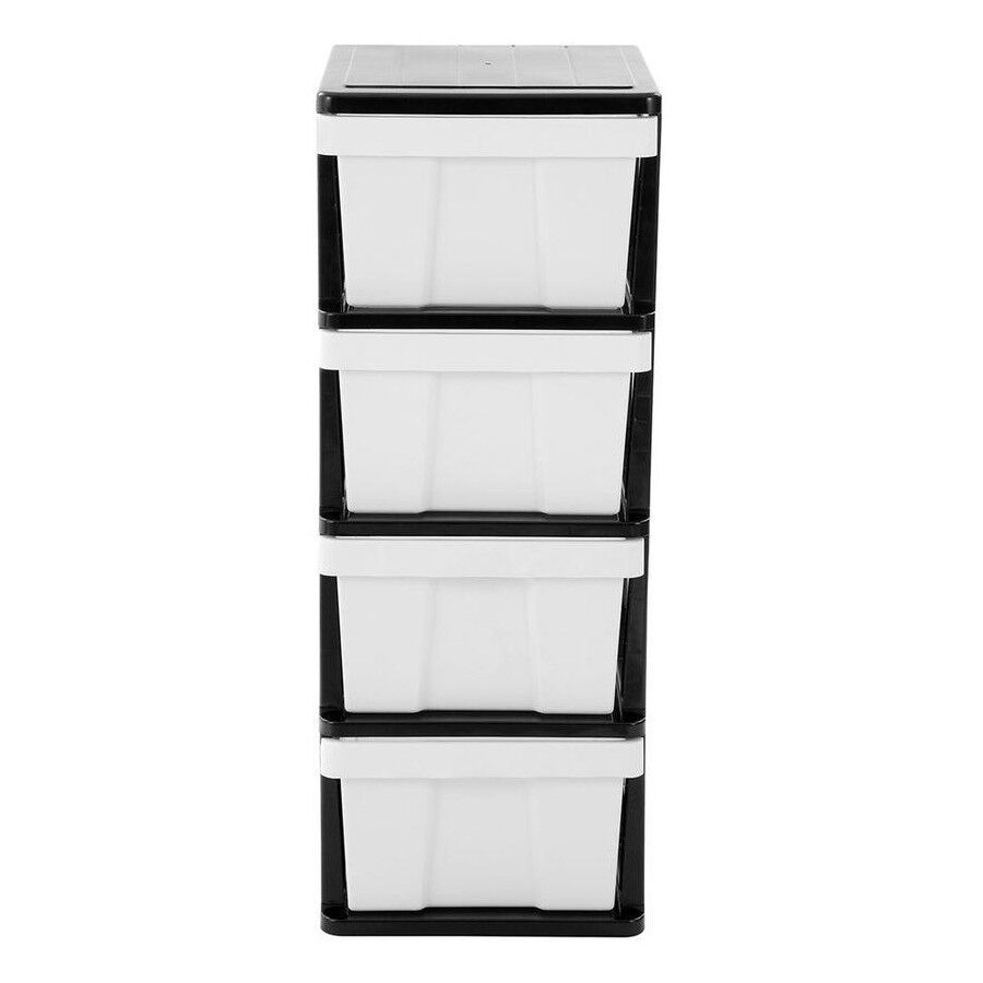 MEGA 4 Tier Drawer Storage Organiser Plastic Level Office Box Cabinet in Black/White