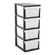 MEGA 4 Tier Drawer Storage Organiser Plastic Level Office Box Cabinet in Black/White