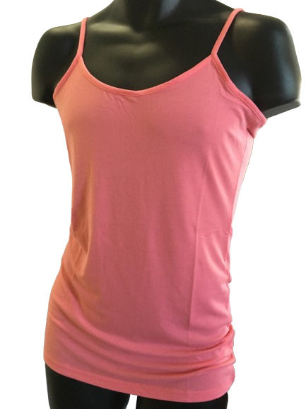 CAMISOLE TOP Long Cami Top Womens Singlet Summer Casual Wear Basic Tank Shirt - Sunset Pink