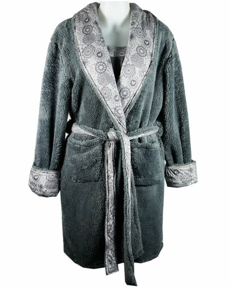 LUXURY WOMENS DRESSING GOWN Coral Fleece Bathrobe Nightwear Ladies Sleepwear - Dreamy Grey