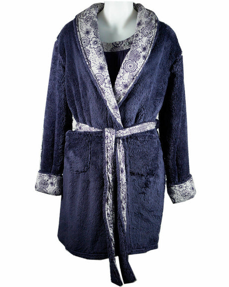 LUXURY WOMENS DRESSING GOWN Coral Fleece Bathrobe Nightwear Ladies Sleepwear - Plush Plum