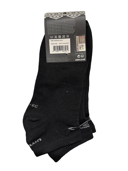 Umbro Mens Trainer Ankle Socks - Black - 1 Pack of 3 Pairs