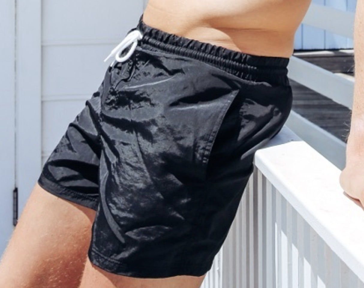 Mens Swim Running Sports Shorts w Brief Lining Elastic Drawstring Waistband