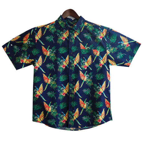 Mens HAWAIIAN SHIRT 100% Cotton Beach Tropical Summer Top - Navy