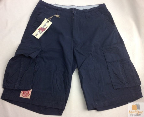 CARGO SHORTS 100% COTTON Army Military PLAIN Pocket Drawstrings Mens S-XXL - Navy Blue