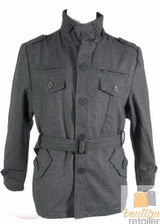 Mens MILITARY STYLE JACKET Wool Blend Trench Coat - Charcoal Marle - XL