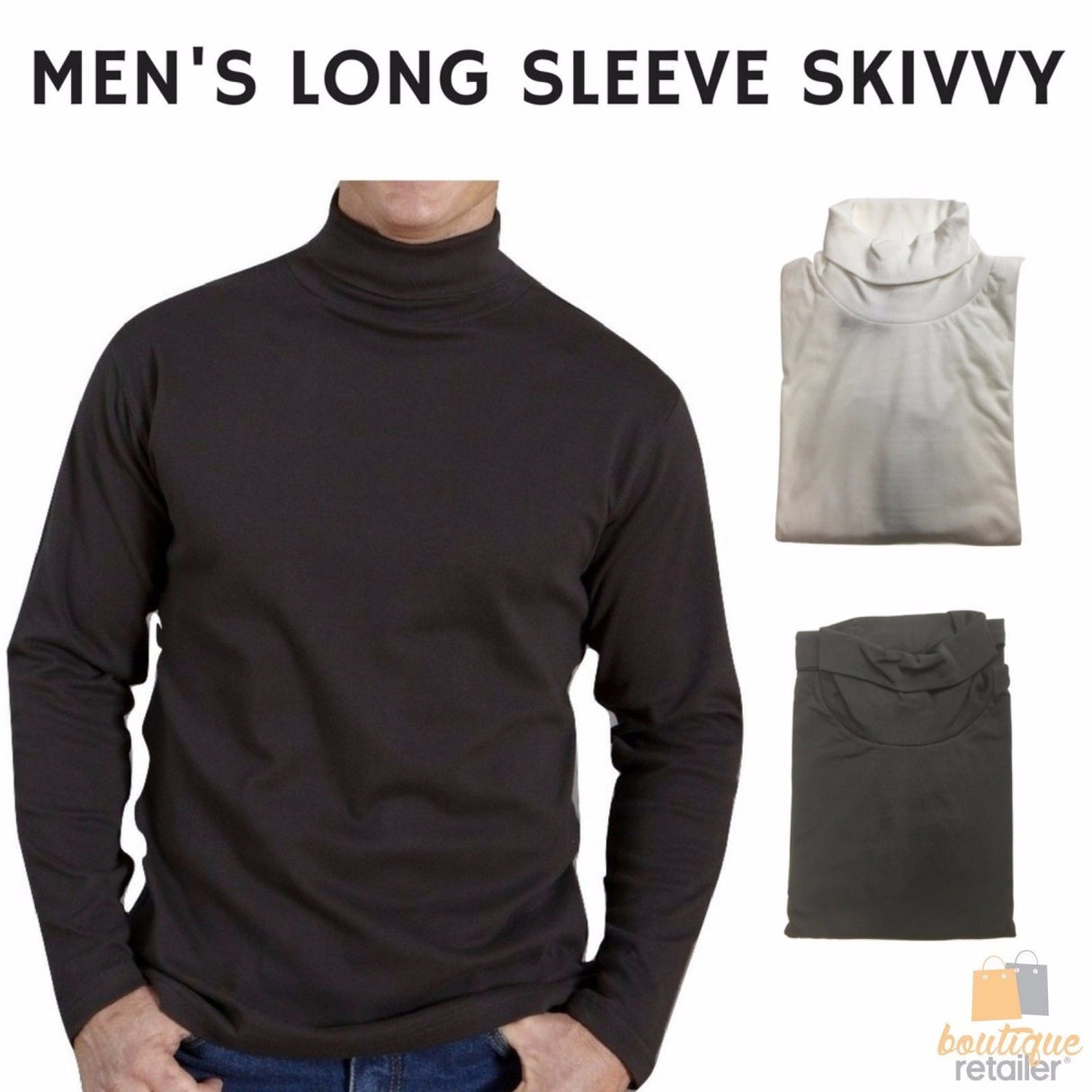 Mens SKIVVY Long Sleeve Plain Top Skivvies Warm High Neck Cotton Blend  0750