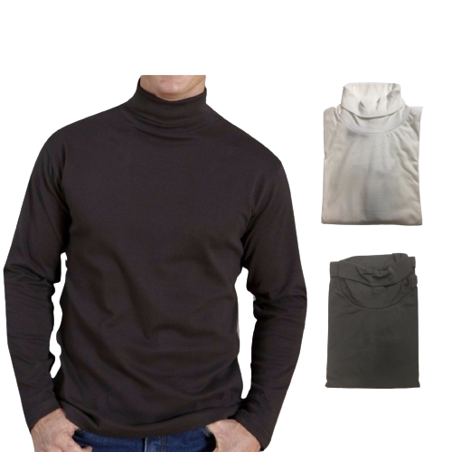 Mens SKIVVY Long Sleeve Plain Top Skivvies Warm High Neck Cotton Blend  0750