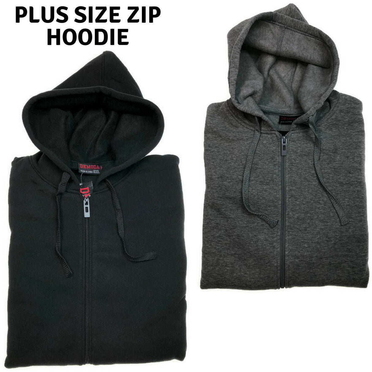 Mens PLUS SIZE ZIP HOODIE Plain Winter Fleece Jumper Sweatshirt Pockets