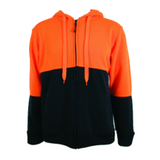 HI VIS Jumper Full Zip Hoodie Safety Workwear Fleecy Fleece Jacket Hooded - Orange/Navy