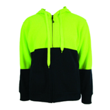 HI VIS Jumper Full Zip Hoodie Safety Workwear Fleecy Fleece Jacket Hooded - Lime/Navy