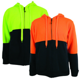 HI VIS Jumper Full Zip Hoodie Safety Workwear Fleecy Fleece Jacket Hooded - Lime/Navy