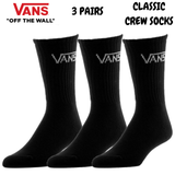 VANS 3pk Classic Crew Socks Sport Skate Skateboard Sox BMX - Black