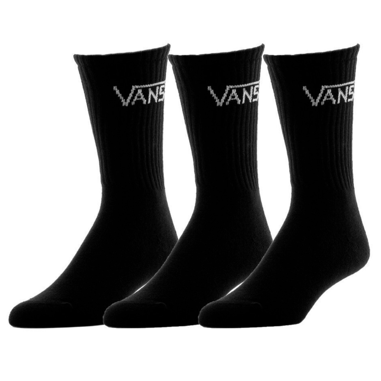 VANS 3pk Classic Crew Socks Sport Skate Skateboard Sox BMX - Black