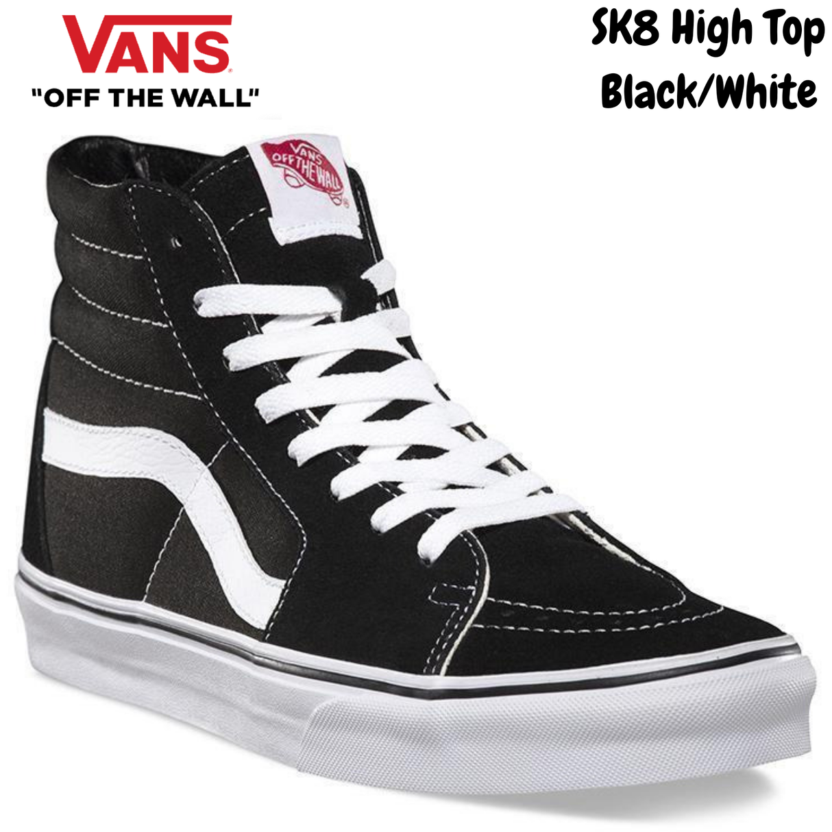 VANS SK8 Hi Casual Shoes High Top Canvas Skateboard Sneakers Old Skool - Black/White