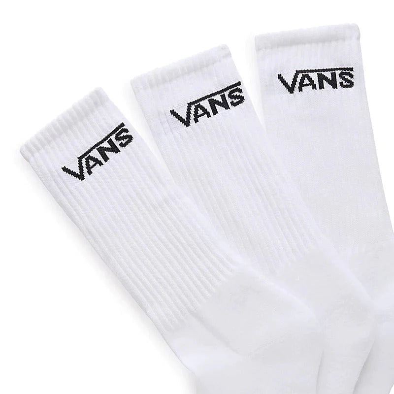 Vans 3pk Classic Crew Socks Sport Skate Skateboard Sox - White - US 6.5 - 9