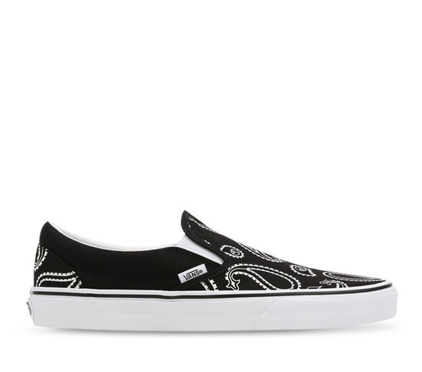 Vans Mens Classic Slip-On Shoes Sneaker Casual Peace Paisley - Black/True White