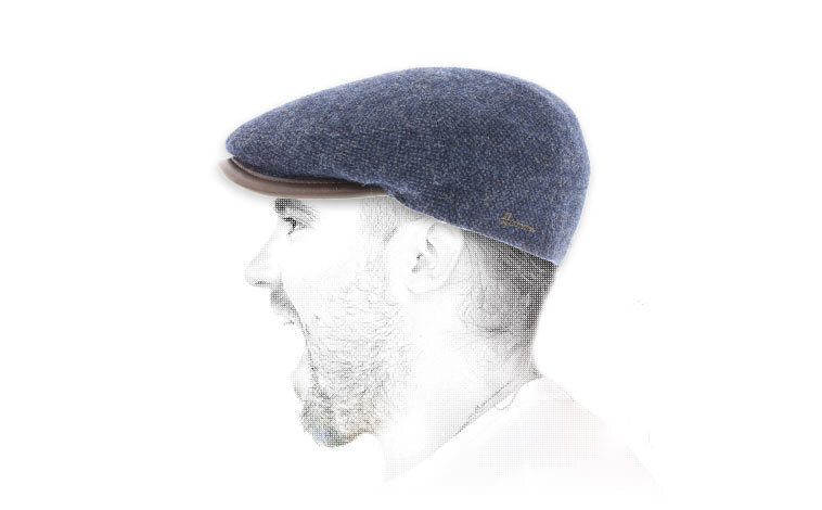 Herman Mens Discovery Made In Italy Flat Cap Ivy Pure Wool Leather - Blue