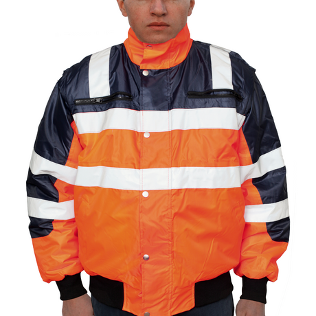 3-in-1 Hi Vis Quilted Safety Bomber Jacket Waterproof Reflective Workwear - Orange/Navy