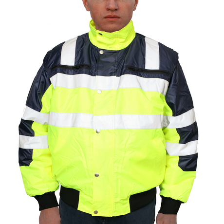 3-in-1 Hi Vis Quilted Safety Bomber Jacket Waterproof Reflective Workwear - Yellow/Navy