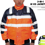 3-in-1 Hi Vis Quilted Safety Bomber Jacket Waterproof Reflective Workwear